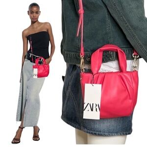 Zara Womens Crossbody Bag Pink Fuchsia Mini Rose Gold Bag Soft Purse NWT